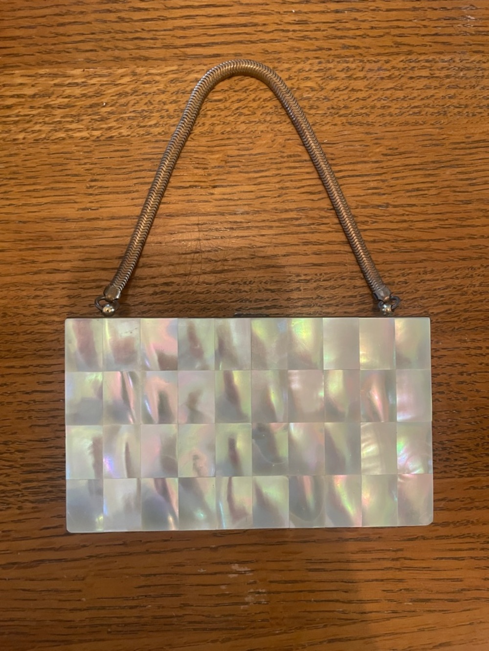 Vintage Brass & Mother Of Pearl Compact Wristlet